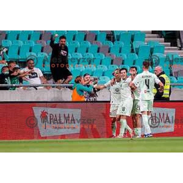 Jost Urbancic and players of Olimpija celebrate a goal during Prva liga Telemach 2025/2026 football match between Olimpija and Maribor in SRC Stozice, Ljubljana, Slovenia on August 31, 2025