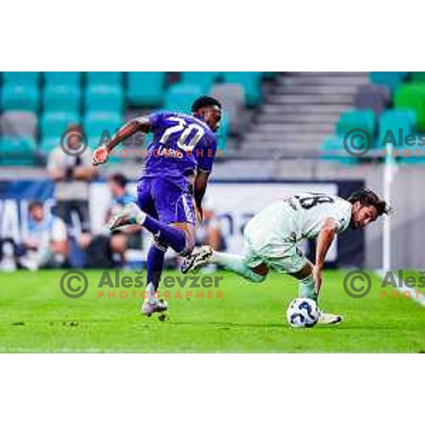 in action during Prva liga Telemach 2025/2026 football match between Olimpija and Maribor in SRC Stozice, Ljubljana, Slovenia on August 31, 2025
