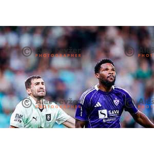 in action during Prva liga Telemach 2025/2026 football match between Olimpija and Maribor in SRC Stozice, Ljubljana, Slovenia on August 31, 2025