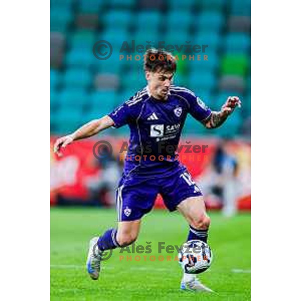 in action during Prva liga Telemach 2025/2026 football match between Olimpija and Maribor in SRC Stozice, Ljubljana, Slovenia on August 31, 2025
