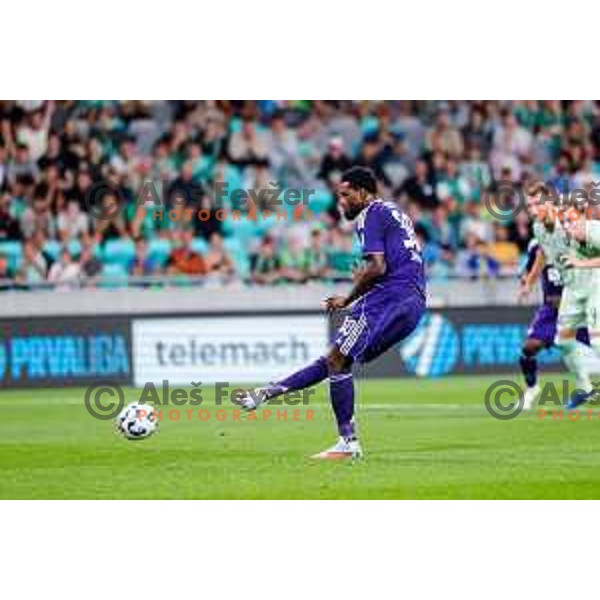 in action during Prva liga Telemach 2025/2026 football match between Olimpija and Maribor in SRC Stozice, Ljubljana, Slovenia on August 31, 2025