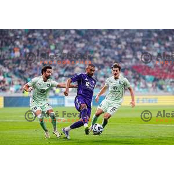 in action during Prva liga Telemach 2025/2026 football match between Olimpija and Maribor in SRC Stozice, Ljubljana, Slovenia on August 31, 2025