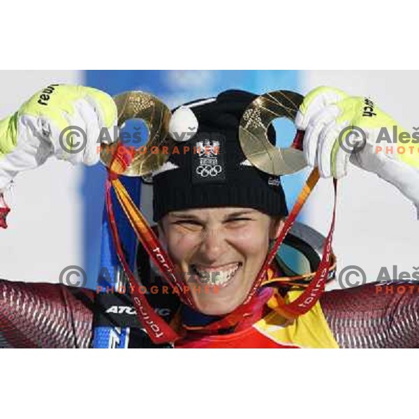 Dorfmaister Michaela with two gold medals- downhill and SG