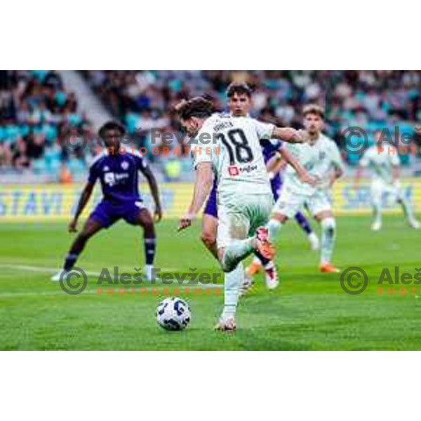 in action during Prva liga Telemach 2025/2026 football match between Olimpija and Maribor in SRC Stozice, Ljubljana, Slovenia on August 31, 2025