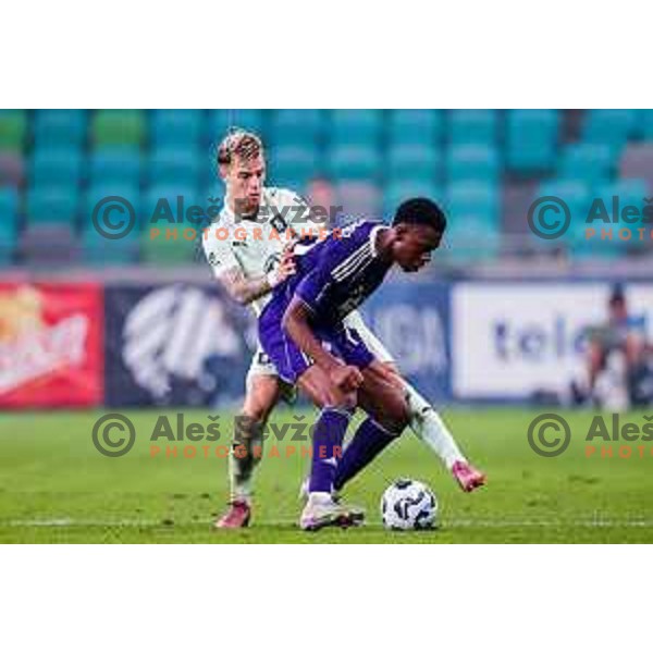 Jost Urbancic in action during Prva liga Telemach 2025/2026 football match between Olimpija and Maribor in SRC Stozice, Ljubljana, Slovenia on August 31, 2025