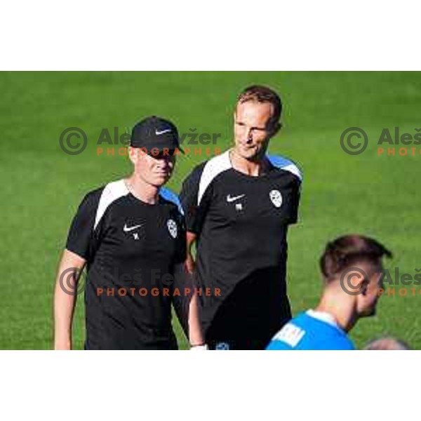 Matjaz Kek Jr. and Fausto Budicin, assistant coaches of Slovenia National team during practice session, Brdo pri Kranju, Slovenia on September 1, 2025