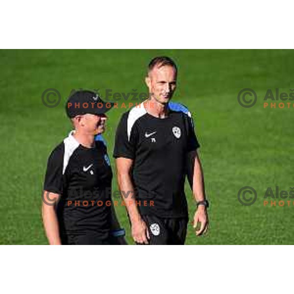 Matjaz Kek Jr. and Fausto Budicin, assistant coaches of Slovenia National team during practice session, Brdo pri Kranju, Slovenia on September 1, 2025