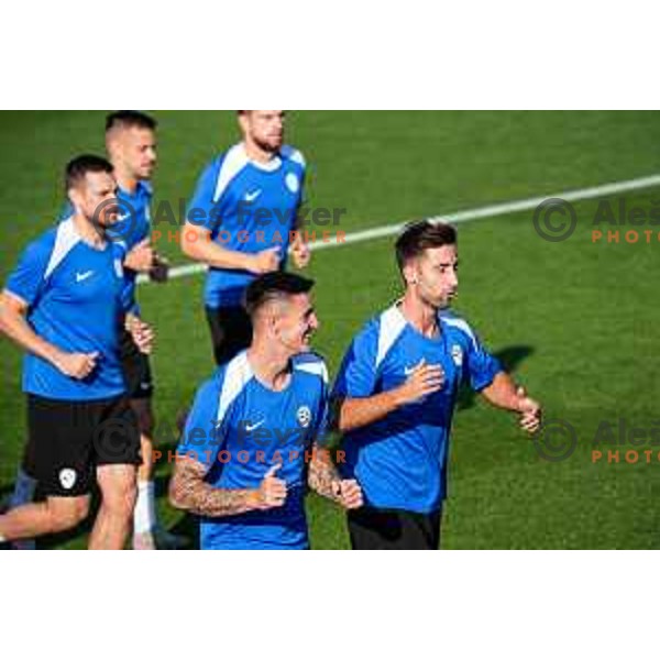 Benjamin Sesko and Andraz Sporar of Slovenia National team during practice session, Brdo pri Kranju, Slovenia on September 1, 2025