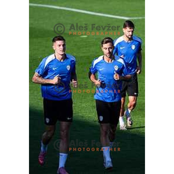 Benjamin Sesko and Andraz Sporar of Slovenia National team during practice session, Brdo pri Kranju, Slovenia on September 1, 2025