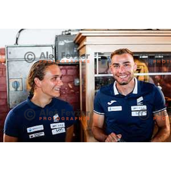Nika Glojnaric and Rok Ferlan of Slovenia Track&Field Federation at press conference before departure to Tokyo 2025 World Championship in Ljubljana, Slovenia on September 4, 2025
