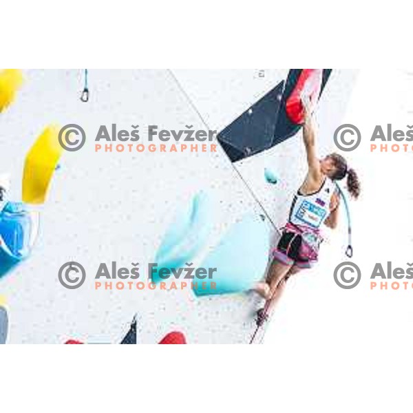 Lucija Tarkus in action during IFSC climbing World Cup competiton in Koper, Slovenia on September 6, 2025
