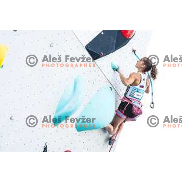 Lucija Tarkus in action during IFSC climbing World Cup competiton in Koper, Slovenia on September 6, 2025