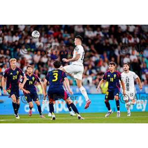 Benjamin Sesko in action during FIFA World Cup 2026 Qualifying round match between Slovenia and Sweden at Stadium Stozice, Ljubljana, Slovenia on September 5, 2025