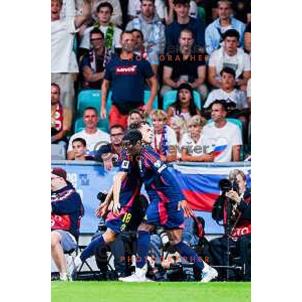 Anthony Elanga scores and celebrates a goal during FIFA World Cup 2026 Qualifying round match between Slovenia and Sweden at Stadium Stozice, Ljubljana, Slovenia on September 5, 2025