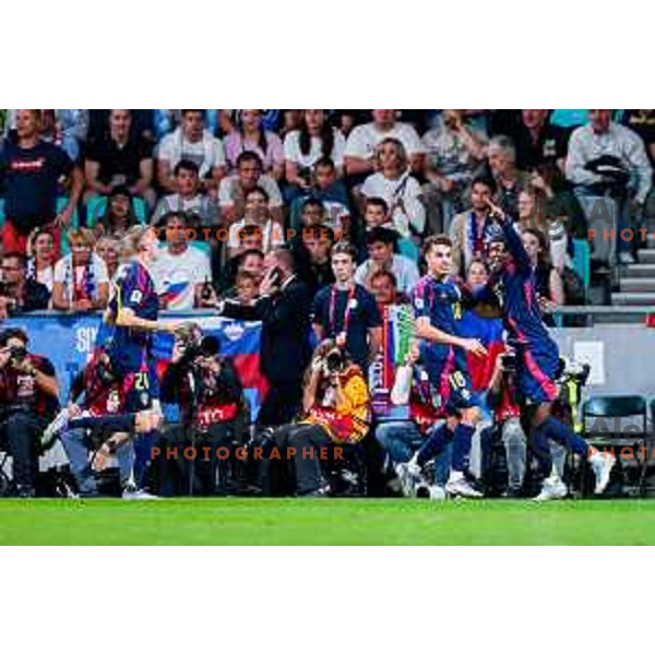 Anthony Elanga scores and celebrates a goal during FIFA World Cup 2026 Qualifying round match between Slovenia and Sweden at Stadium Stozice, Ljubljana, Slovenia on September 5, 2025