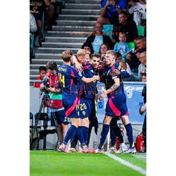 Anthony Elanga scores and celebrates a goal during FIFA World Cup 2026 Qualifying round match between Slovenia and Sweden at Stadium Stozice, Ljubljana, Slovenia on September 5, 2025