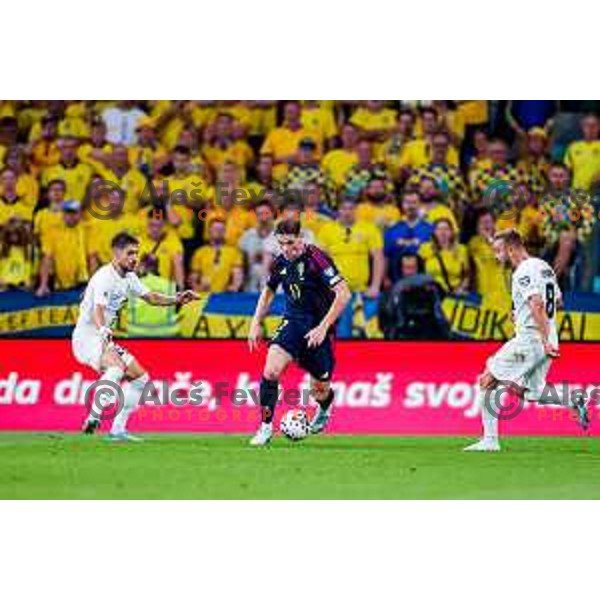 Adam Gnezda Cerin, Viktor Gyokeres and Sandi Lovric in action during FIFA World Cup 2026 Qualifying round match between Slovenia and Sweden at Stadium Stozice, Ljubljana, Slovenia on September 5, 2025