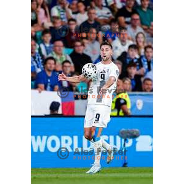 Andraz Sporar in action during FIFA World Cup 2026 Qualifying round match between Slovenia and Sweden at Stadium Stozice, Ljubljana, Slovenia on September 5, 2025
