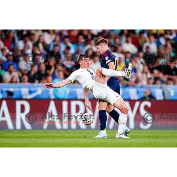 Jaka Bijol and Viktor Gyokeres in action during FIFA World Cup 2026 Qualifying round match between Slovenia and Sweden at Stadium Stozice, Ljubljana, Slovenia on September 5, 2025