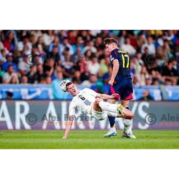 Jaka Bijol and Viktor Gyokeres in action during FIFA World Cup 2026 Qualifying round match between Slovenia and Sweden at Stadium Stozice, Ljubljana, Slovenia on September 5, 2025