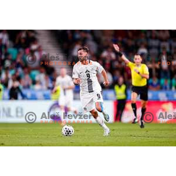 Andraz Sporar in action during FIFA World Cup 2026 Qualifying round match between Slovenia and Sweden at Stadium Stozice, Ljubljana, Slovenia on September 5, 2025