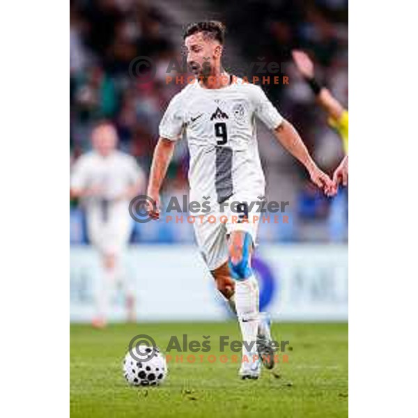 Andraz Sporar in action during FIFA World Cup 2026 Qualifying round match between Slovenia and Sweden at Stadium Stozice, Ljubljana, Slovenia on September 5, 2025