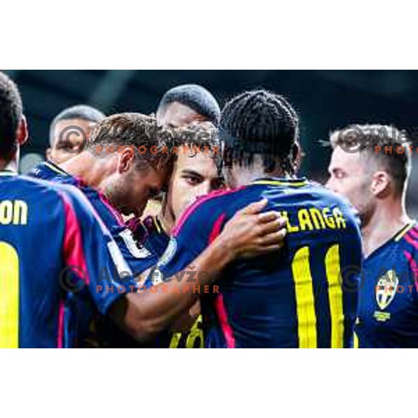 Yasin Ayari and players of Sweden celebrate a goal during FIFA World Cup 2026 Qualifying round match between Slovenia and Sweden at Stadium Stozice, Ljubljana, Slovenia on September 5, 2025