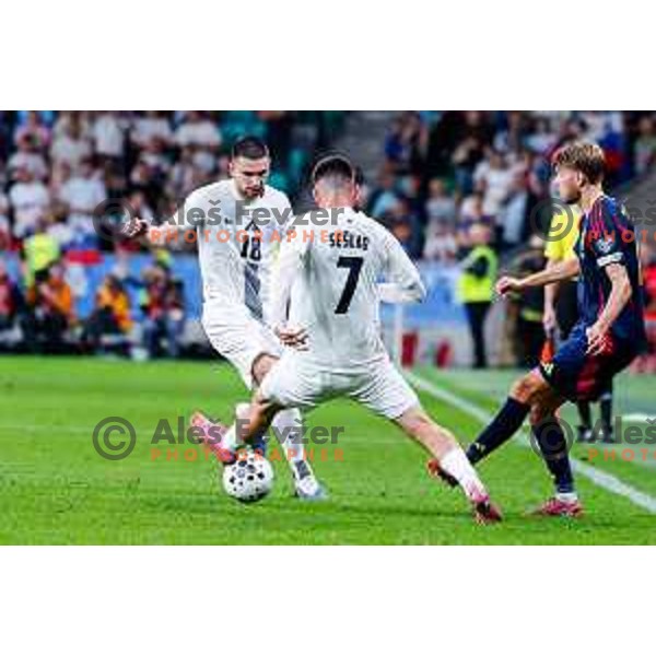 Zan Vipotnik and Svit Seslar in action during FIFA World Cup 2026 Qualifying round match between Slovenia and Sweden at Stadium Stozice, Ljubljana, Slovenia on September 5, 2025