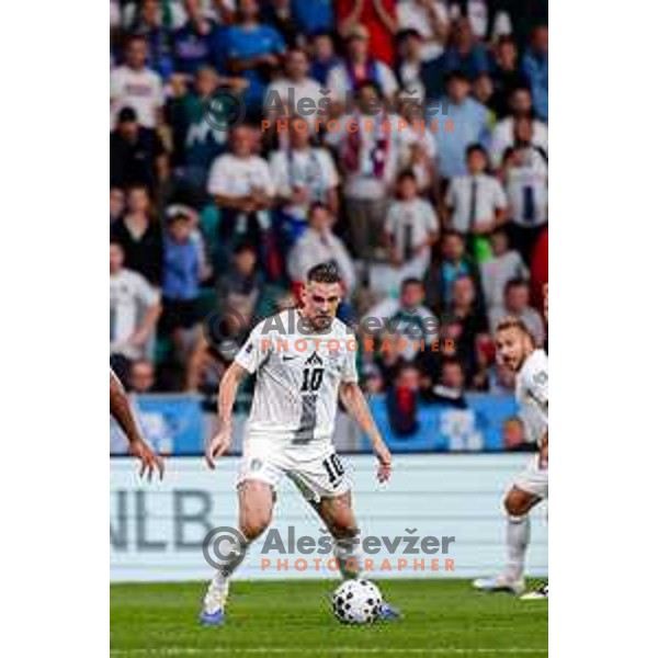 Timi Max Elsnik in action during FIFA World Cup 2026 Qualifying round match between Slovenia and Sweden at Stadium Stozice, Ljubljana, Slovenia on September 5, 2025