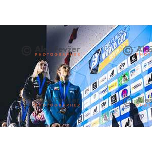 Janja Garnbret during medal ceremony after IFSC climbing World Cup competiton in Koper, Slovenia on September 6, 2025. Photo: Grega Valancic