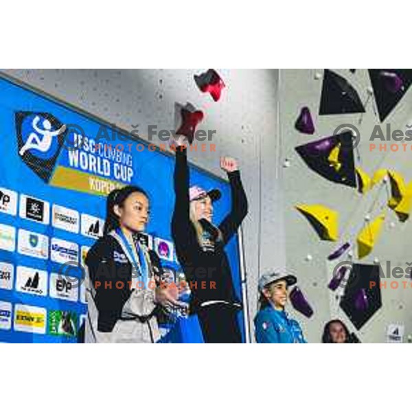 Janja Garnbret during medal ceremony after IFSC climbing World Cup competiton in Koper, Slovenia on September 6, 2025. Photo: Grega Valancic