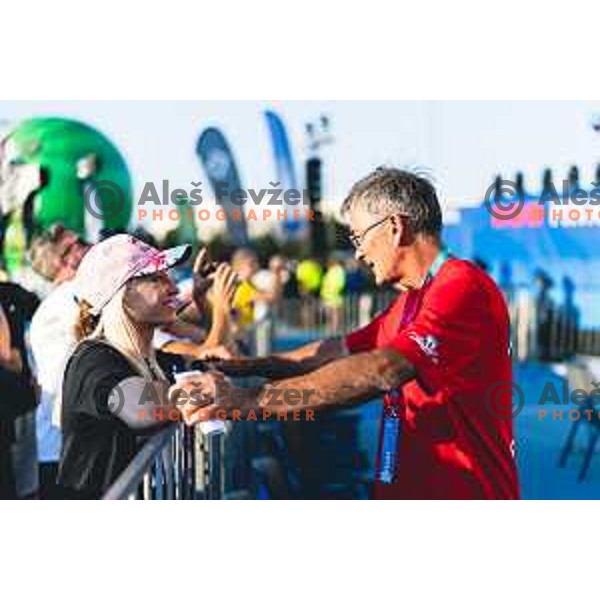 Janja Garnbret and Tomo Cesen during IFSC climbing World Cup competiton in Koper, Slovenia on September 6, 2025. Photo: Grega Valancic