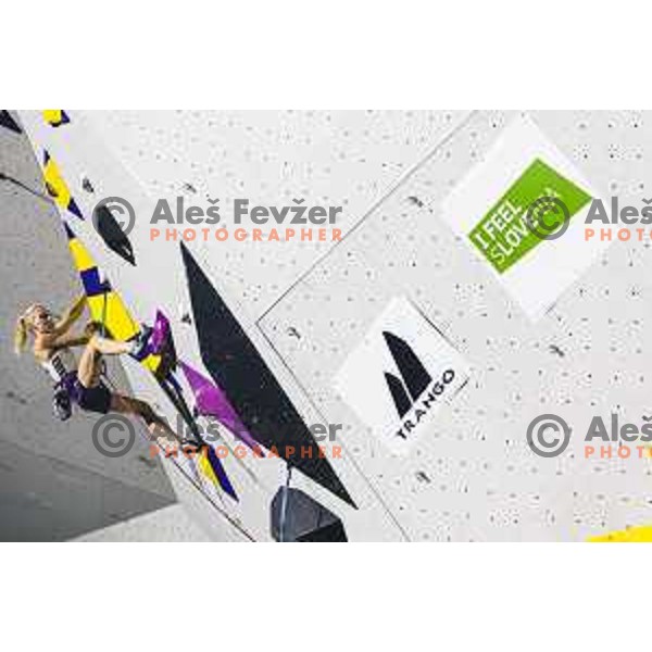 Janja Garnbret in action during IFSC climbing World Cup competiton in Koper, Slovenia on September 6, 2025. Photo: Grega Valancic