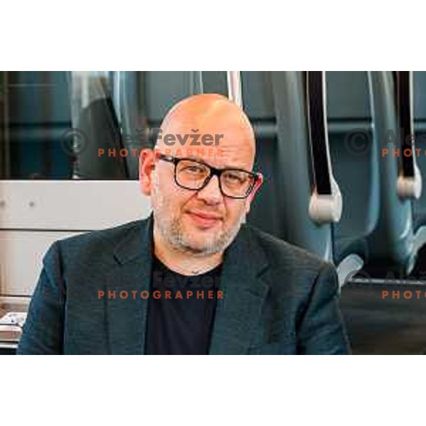 Miha Butara, president of HK SZ Olimpija during press conference at Track 91 of Ljubljana Railway Station, Slovenia on September 9, 2025