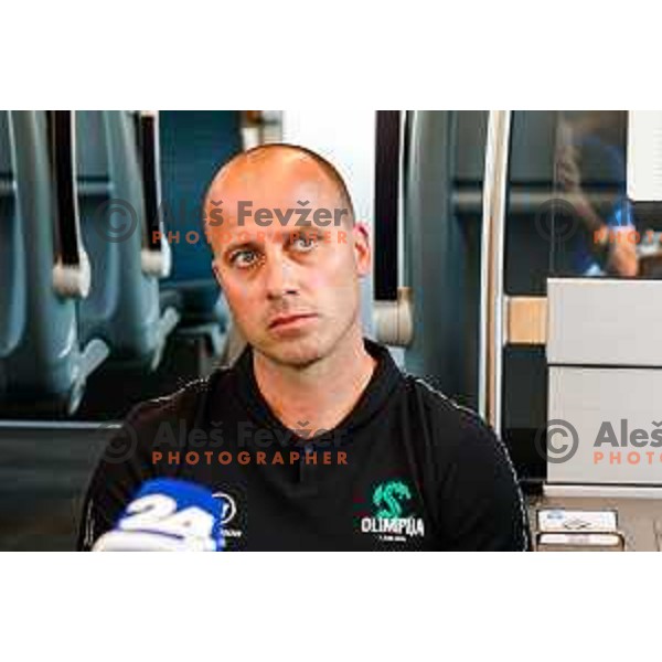 Anze Ulcar, manager of HK SZ Olimpija during press conference at Track 91 of Ljubljana Railway Station, Slovenia on September 9, 2025