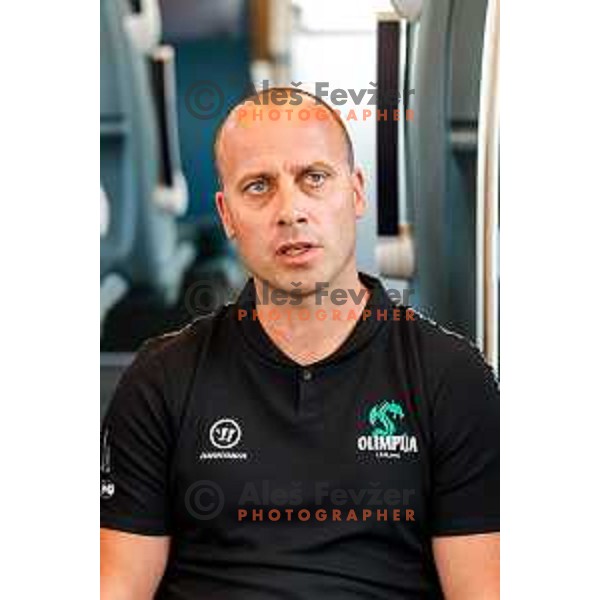 Anze Ulcar, manager of HK SZ Olimpija during press conference at Track 91 of Ljubljana Railway Station, Slovenia on September 9, 2025