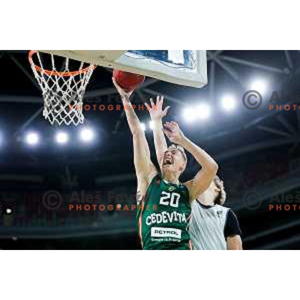 Miha Cerkvenik of Cedevita Olimpija in action during preseason friendly match between Cedevita Olimpija and Cedevita Zagreb in Ljubljana, Slovenia on September 12, 2025. Photo: Filip Barbalic