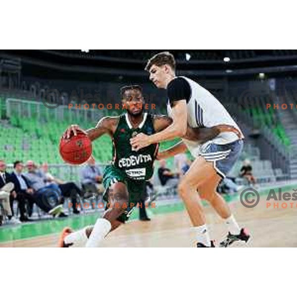 DJ Stewart of Cedevita Olimpija in action during preseason friendly match between Cedevita Olimpija and Cedevita Zagreb in Ljubljana, Slovenia on September 12, 2025. Photo: Filip Barbalic