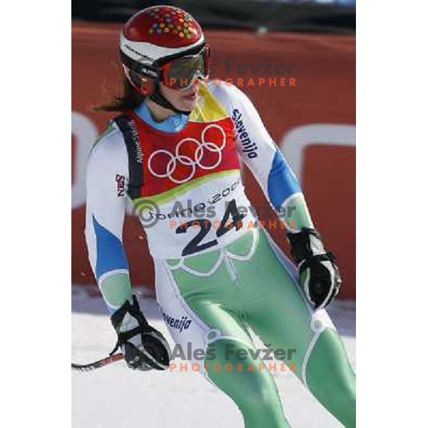 Tina Maze at 2006 Torino Winter Olympic games Super G women\'s race in San Sicario on February 20, 2006