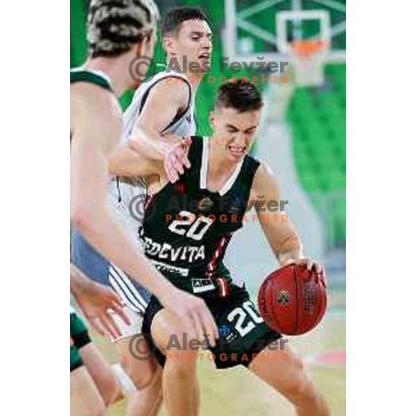 Miha Cerkvenik of Cedevita Olimpija in action during preseason friendly match between Cedevita Olimpija and Cedevita Zagreb in Ljubljana, Slovenia on September 12, 2025. Photo: Filip Barbalic