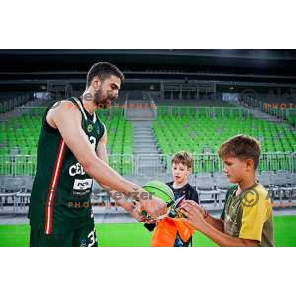 Nikos Choukgaz of Cedevita Olimpija with fans after preseason friendly match between Cedevita Olimpija and Cedevita Zagreb in Ljubljana, Slovenia on September 12, 2025. Photo: Filip Barbalic