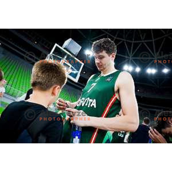 Luka Brajkovic of Cedevita Olimpija with fans after preseason friendly match between Cedevita Olimpija and Cedevita Zagreb in Ljubljana, Slovenia on September 12, 2025. Photo: Filip Barbalic
