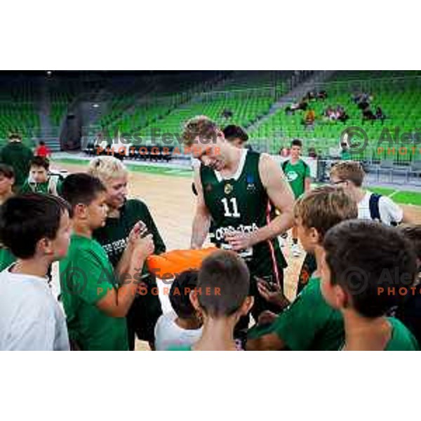 Jaka Blazic of Cedevita Olimpija with fans after preseason friendly match between Cedevita Olimpija and Cedevita Zagreb in Ljubljana, Slovenia on September 12, 2025. Photo: Filip Barbalic
