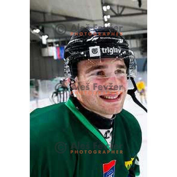 Marcel Mahkovec of SZ Olimpija in action during IceHL 2025/2026 ice-hockey match between SZ Olimpija and Vienna Capitals in Tivoli Hall, Ljubljana, Slovenia on September 12, 2025