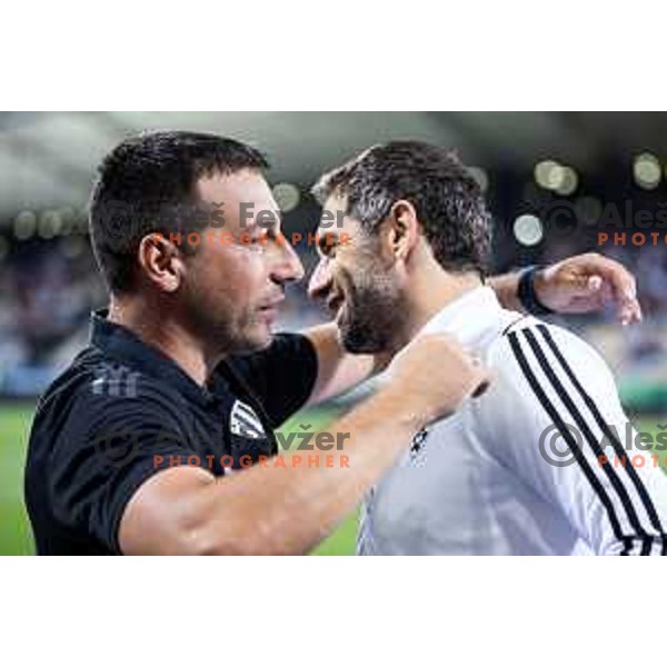 Ivan Kurtusic, head coach of NK Mura and Radomir Djalovic, head coach of NK Maribor during Prva liga Telemach 2025/26 football match between NK Maribor and NK Mura in Ljudski vrt, Maribor, Slovenia on September 13, 2025. Photo: Jure Banfi