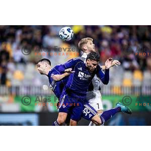 Luka Kranjc and Omar Rekik in action during Prva liga Telemach 2025/26 football match between NK Maribor and NK Mura in Ljudski vrt, Maribor, Slovenia on September 13, 2025. Photo: Jure Banfi