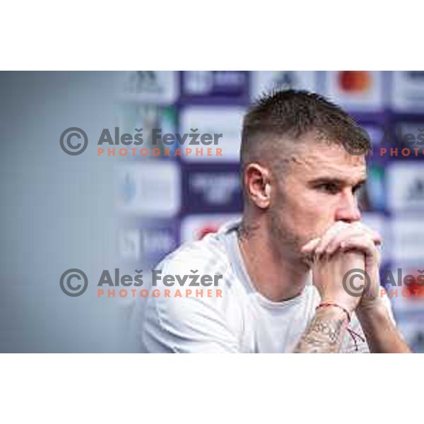 Luka Bobicanec at the press conference after Prva liga Telemach 2025/26 football match between NK Maribor and NK Mura in Ljudski vrt, Maribor, Slovenia on September 13, 2025. Photo: Jure Banfi