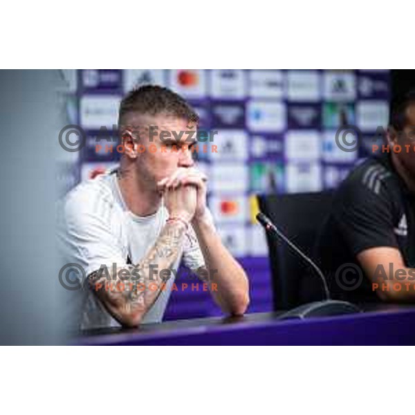 Luka Bobicanec at the press conference after Prva liga Telemach 2025/26 football match between NK Maribor and NK Mura in Ljudski vrt, Maribor, Slovenia on September 13, 2025. Photo: Jure Banfi