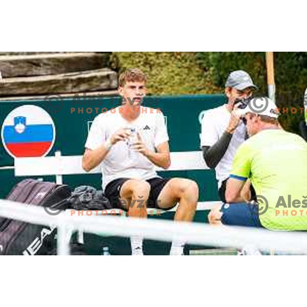 Bor Artnak and Filip Jeff Planinsek of Slovenia during Davis Cup match between Slovenia and Urugvay in Ljubljana, Slovenia on September 13, 2025
