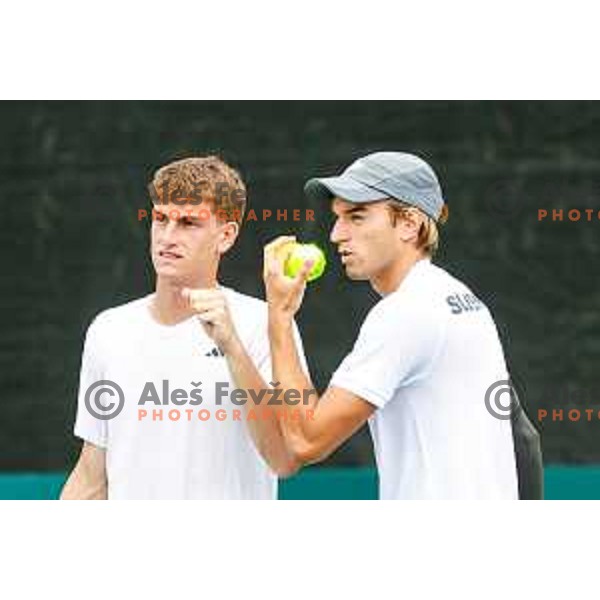 Bor Artnak and Filip Jeff Planinsek of Slovenia during Davis Cup match between Slovenia and Urugvay in Ljubljana, Slovenia on September 13, 2025